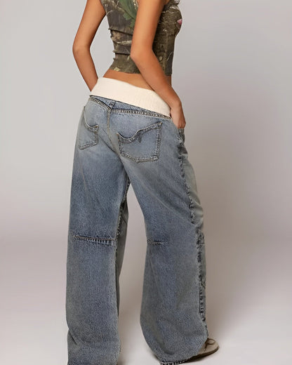 Retro Blue Fold Over Jeans