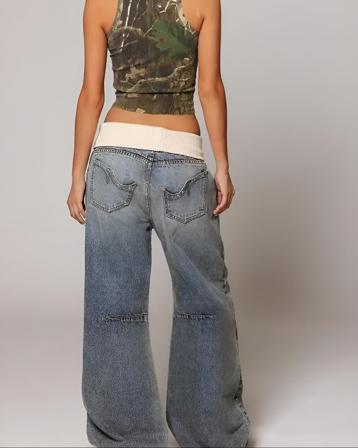 Retro Blue Fold Over Jeans