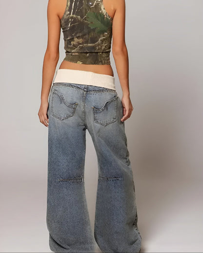 Retro Blue Fold Over Jeans