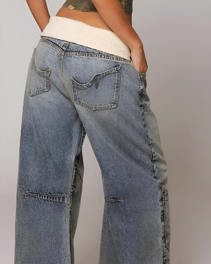Retro Blue Fold Over Jeans